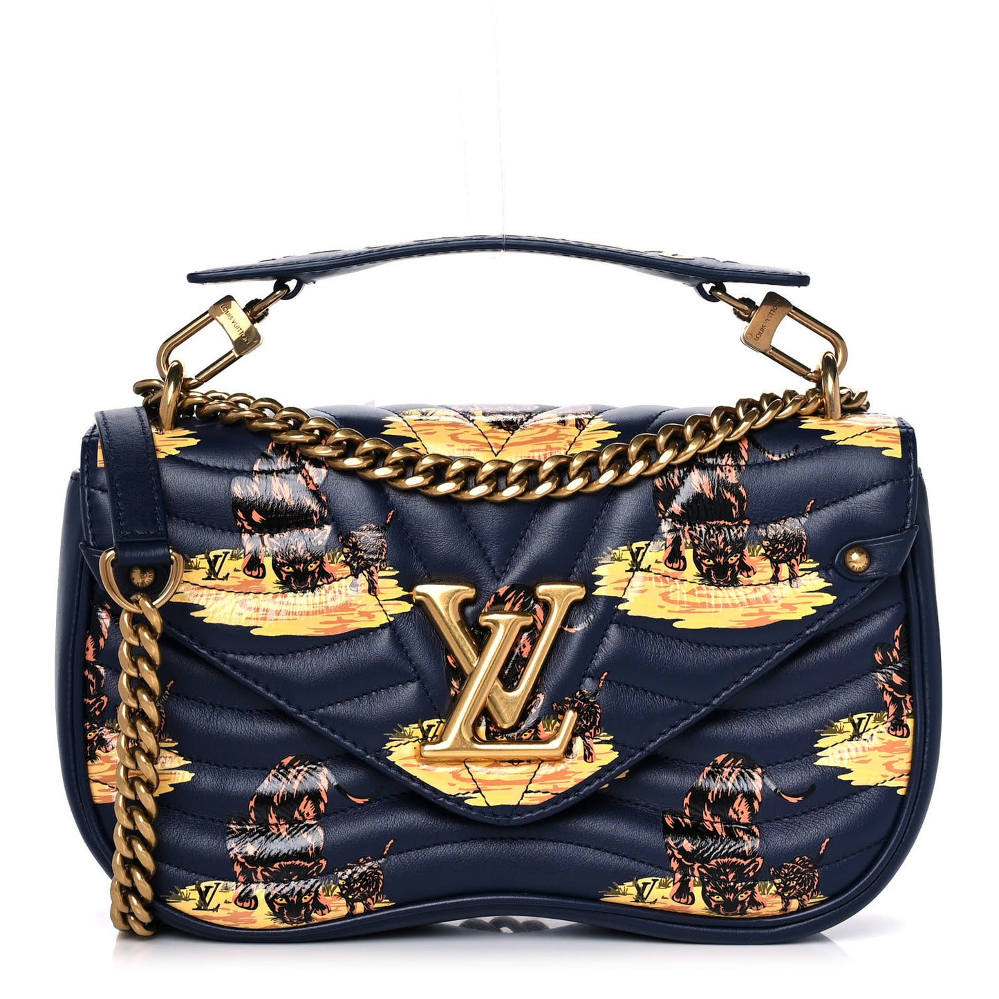Calfskin Leopard Print New Wave Chain MM Navy