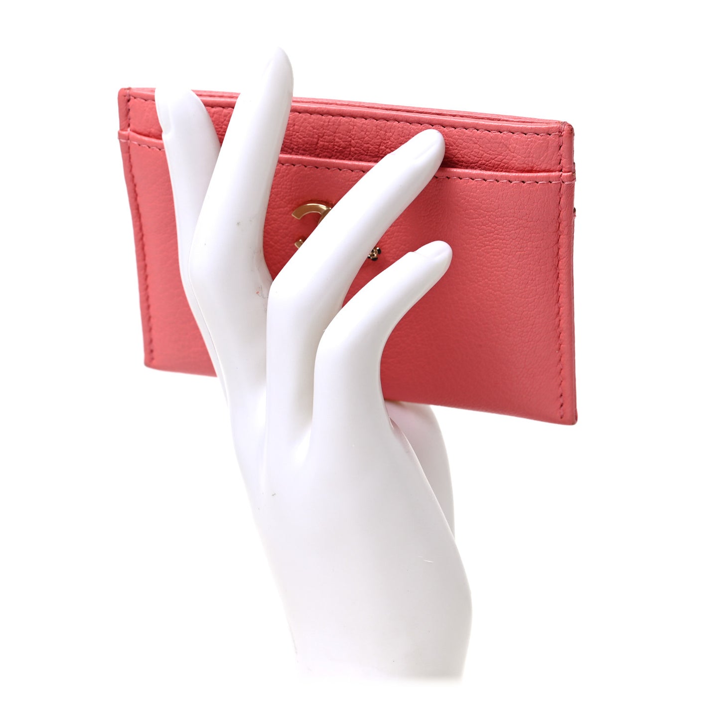 Goatskin CC Camellia Card Holder Pink