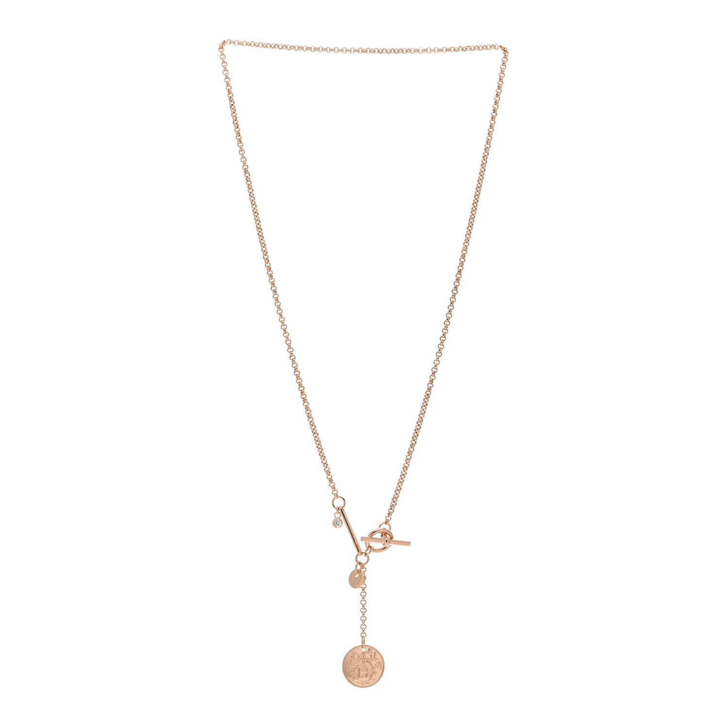 Hermes 18K Rose Gold Diamond PM Ex-Libris Pendant Necklace 3 of 5