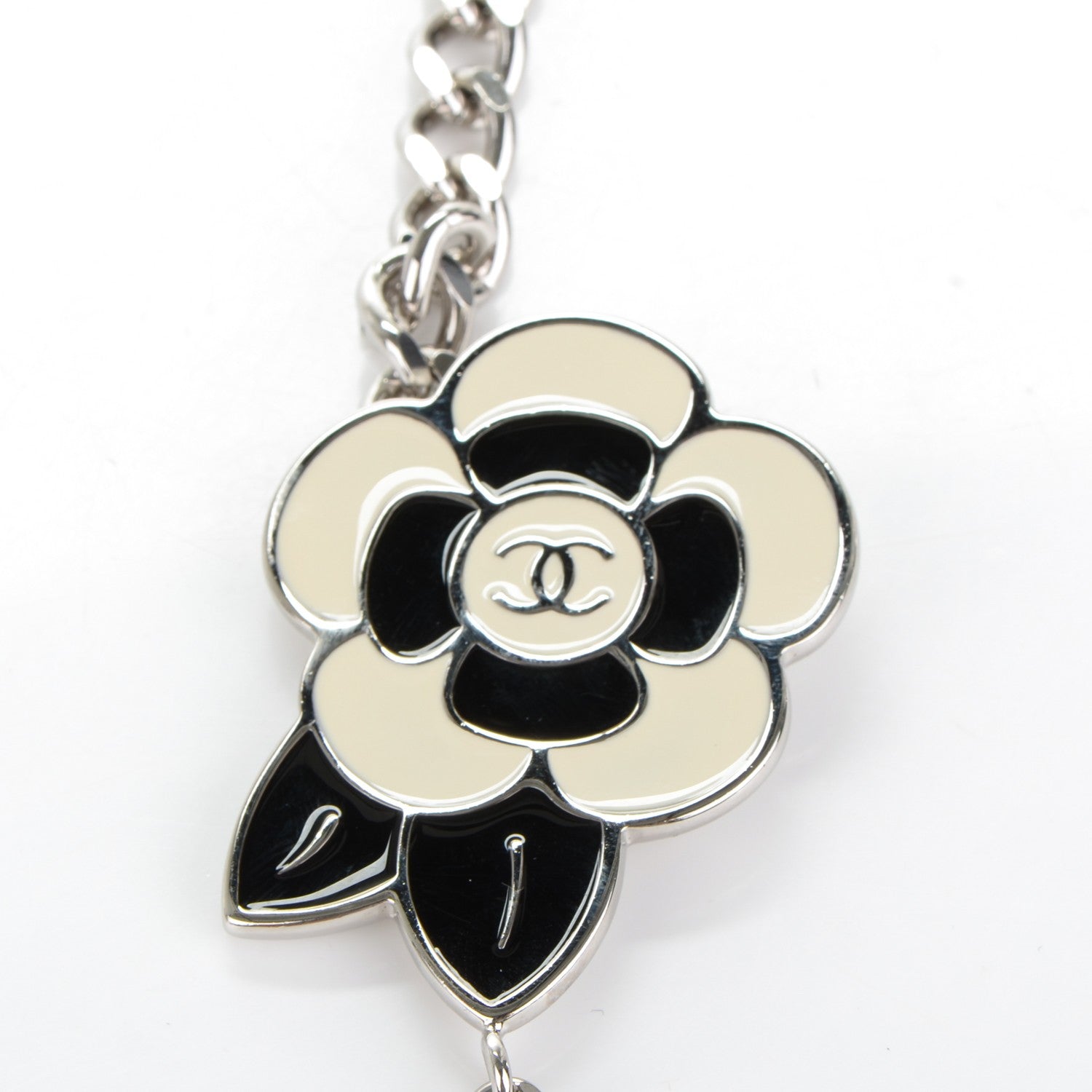 Chanel Enamel Camellia Chain Belt Silver White 3 of 5