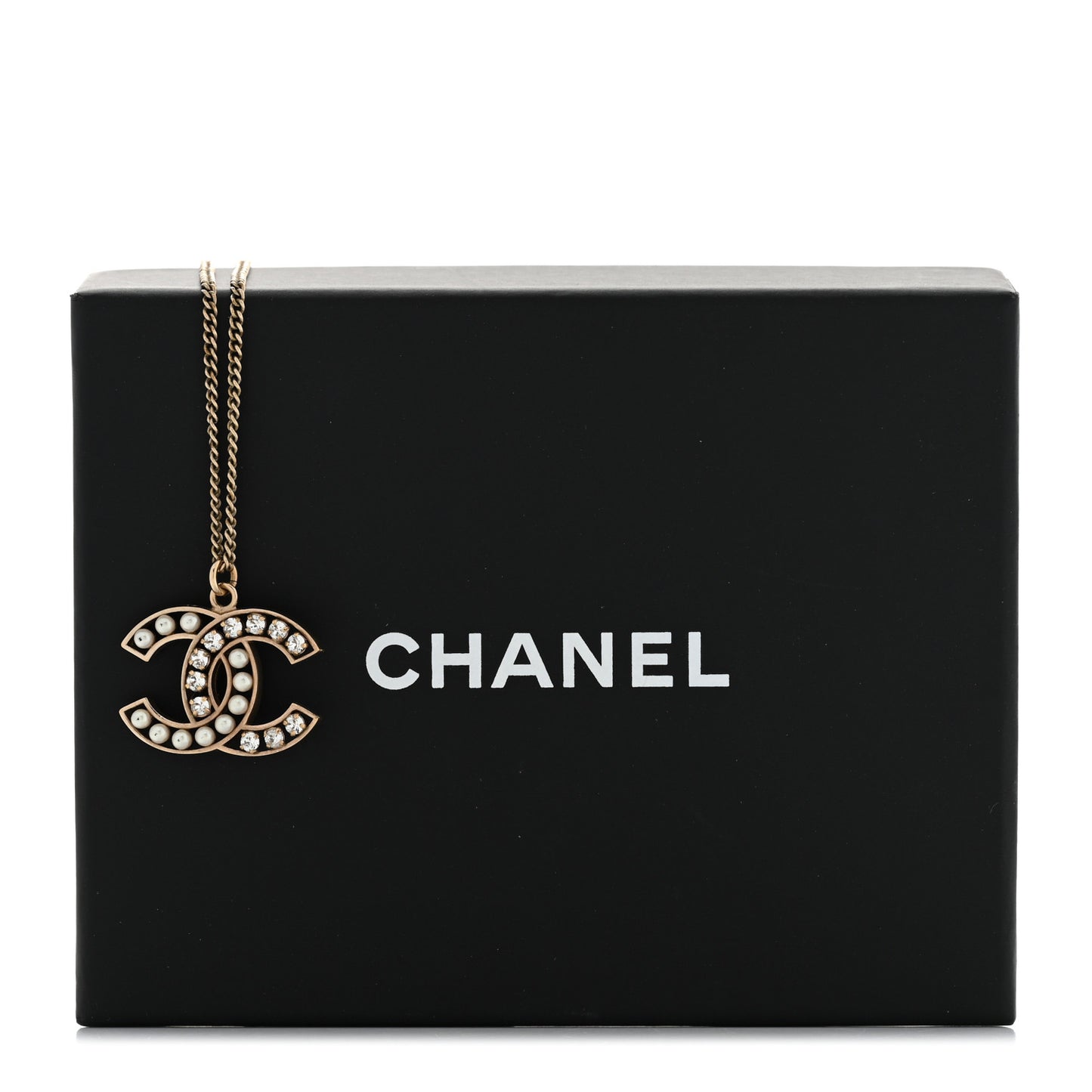 Crystal Pearl CC Pendant Necklace Gold