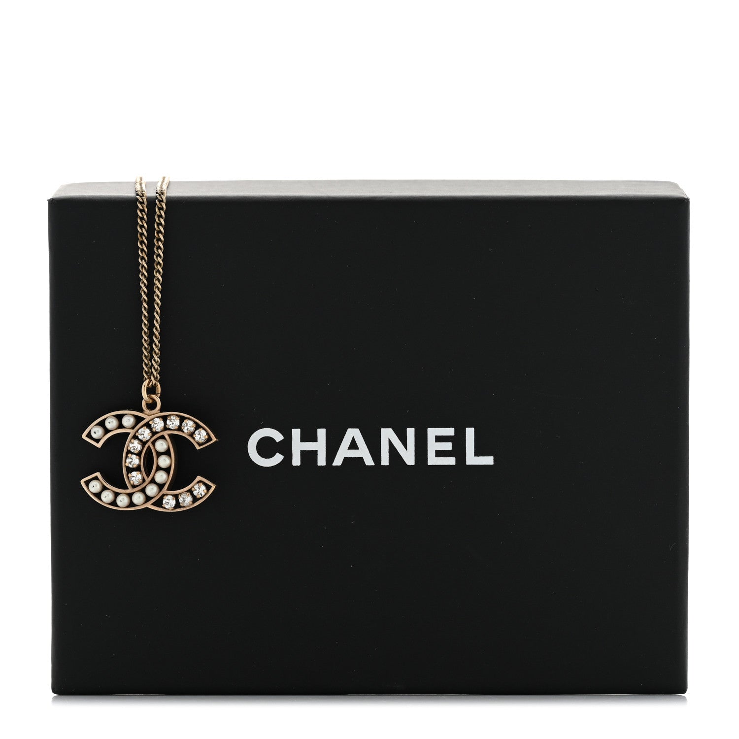 Chanel Crystal Pearl CC Pendant Necklace Gold 7 of 7