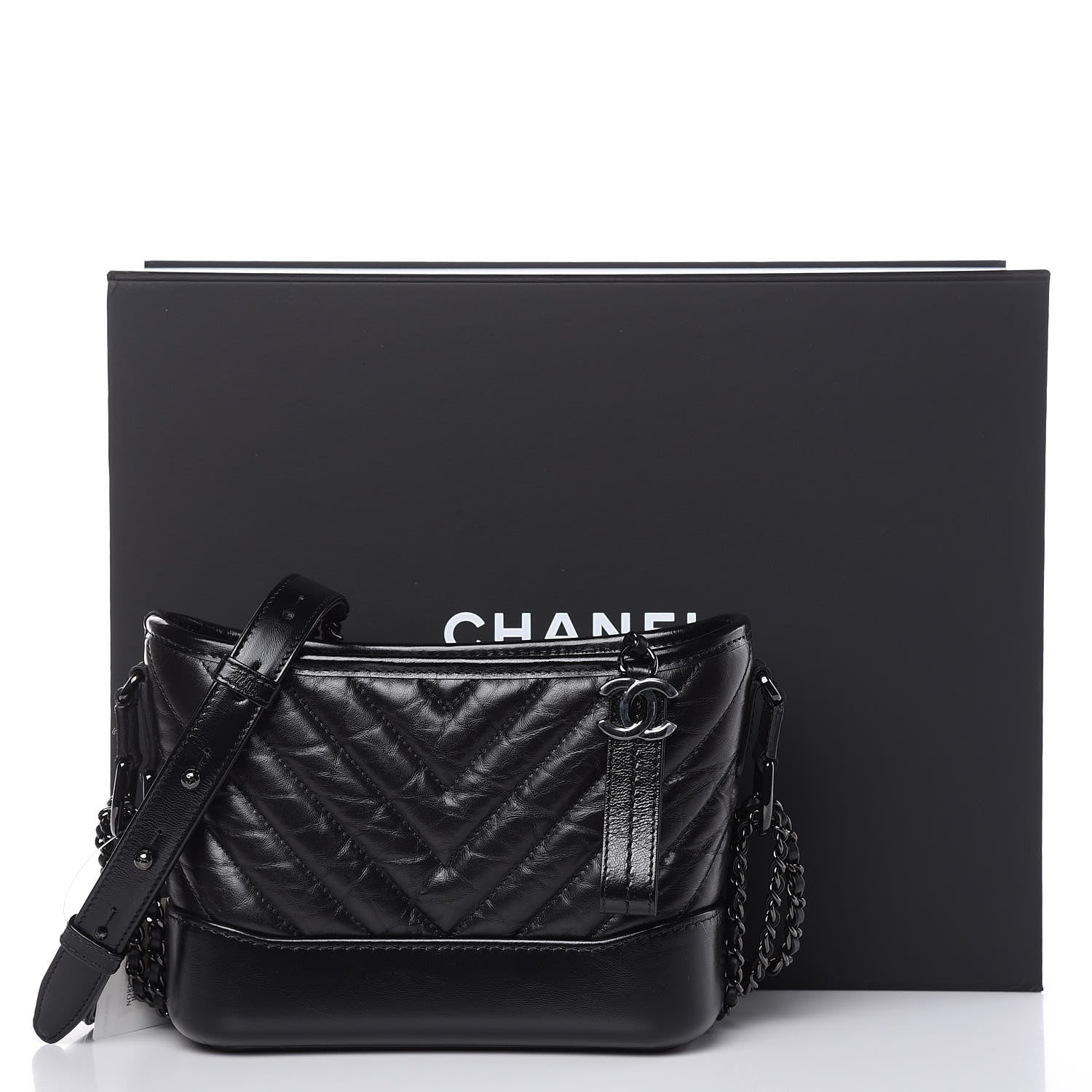 Chanel Aged Calfskin Chevron Quilted Small Gabrielle Hobo So Black 10 of 10