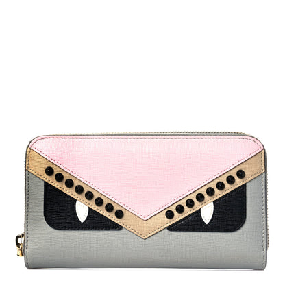 Fendi Vitello Elite Monster Eyes Studded Zip Around Wallet Ghiaccio Black Multicolor 1 of 11
