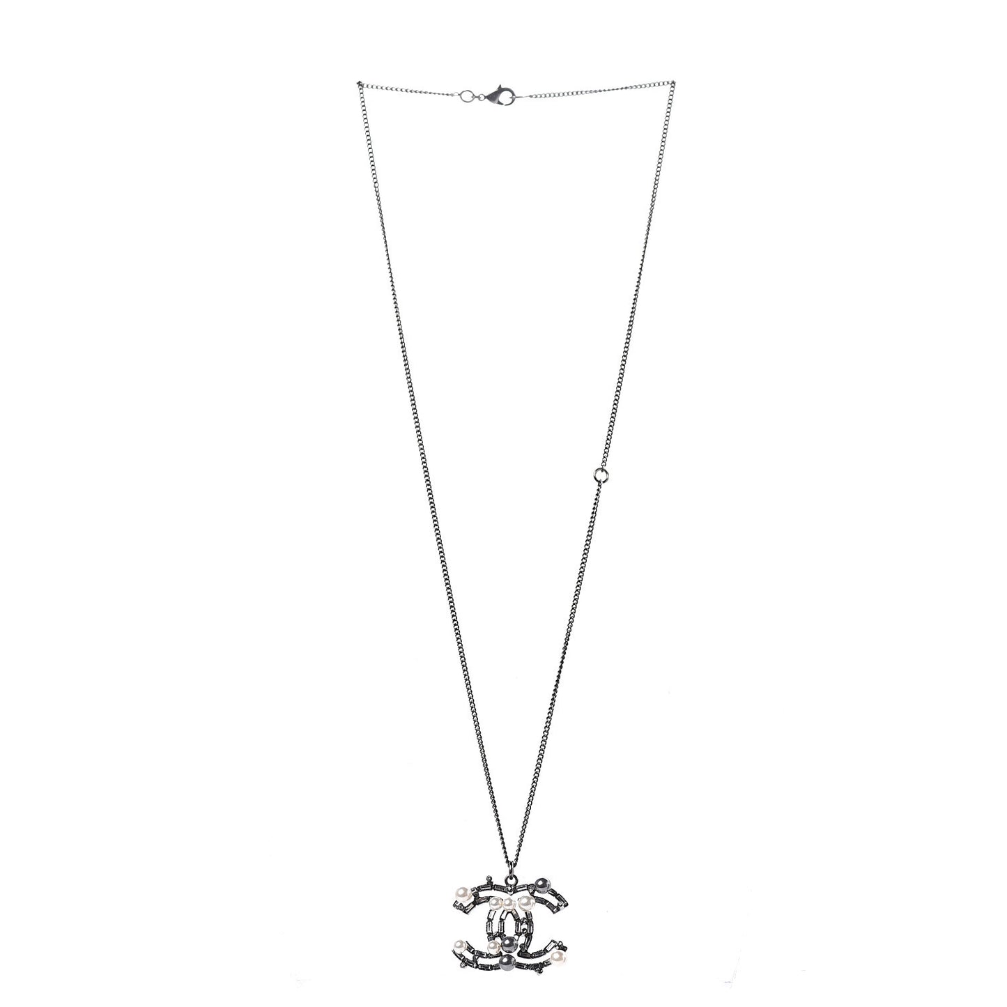 Baguette Pearl Bead CC Necklace Black