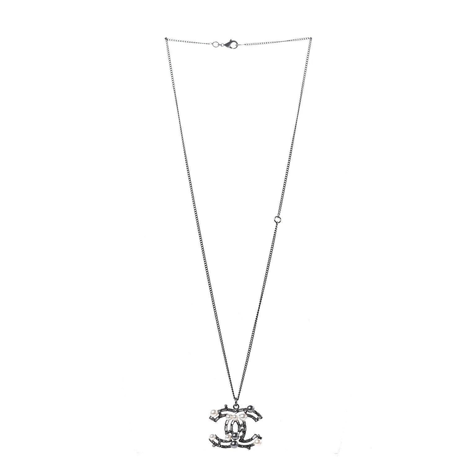 Chanel Baguette Pearl Bead CC Necklace Black 3 of 6