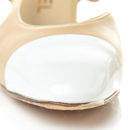 Chanel Lambskin Patent Cap Toe CC Slingback Sandals 37 Beige White 10 of 10