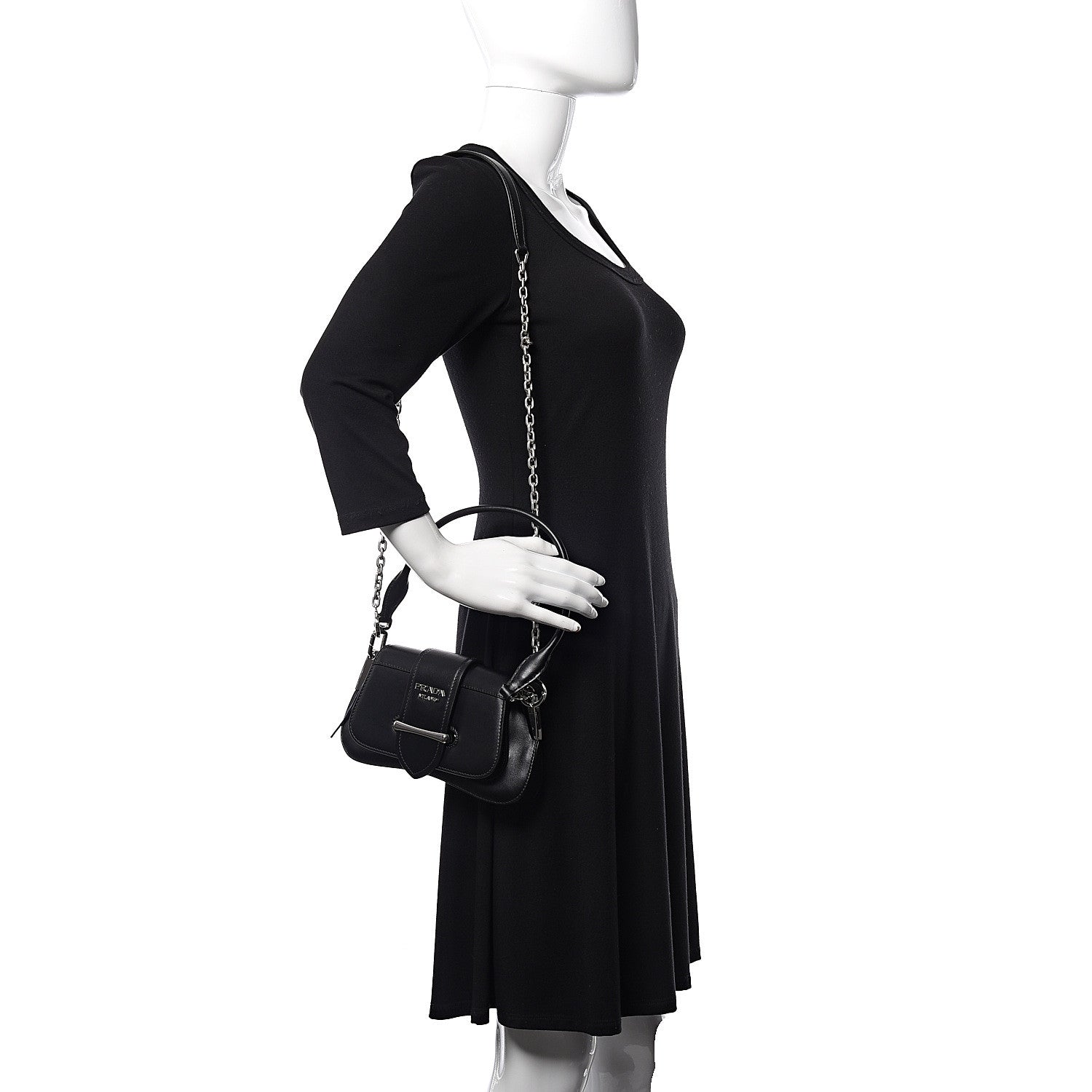 Prada City Calfskin Sidonie Shoulder Bag Black 2 of 9