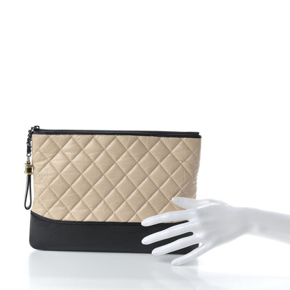 Chanel Aged Calfskin Quilted Medium Gabrielle Cosmetic Case Beige Black 2 of 10