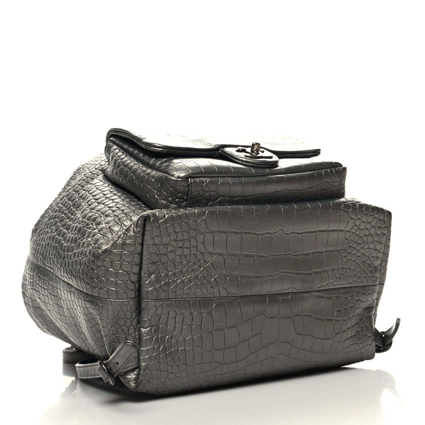 Metallic Calfskin Crocodile Embossed Large Backpack Silver