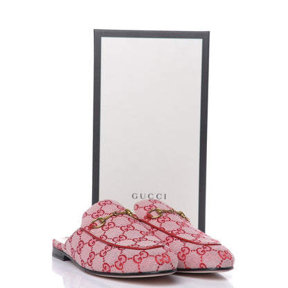 Gucci Canvas GG Monogram Horsebit Womens Princetown Slippers 38.5 Gardenia Hibiscus Red 8 of 8