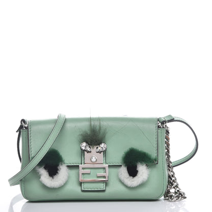 Fendi Nappa Rabbit Fox Fur Micro Buggie Baguette Verde Acqua 1 of 12