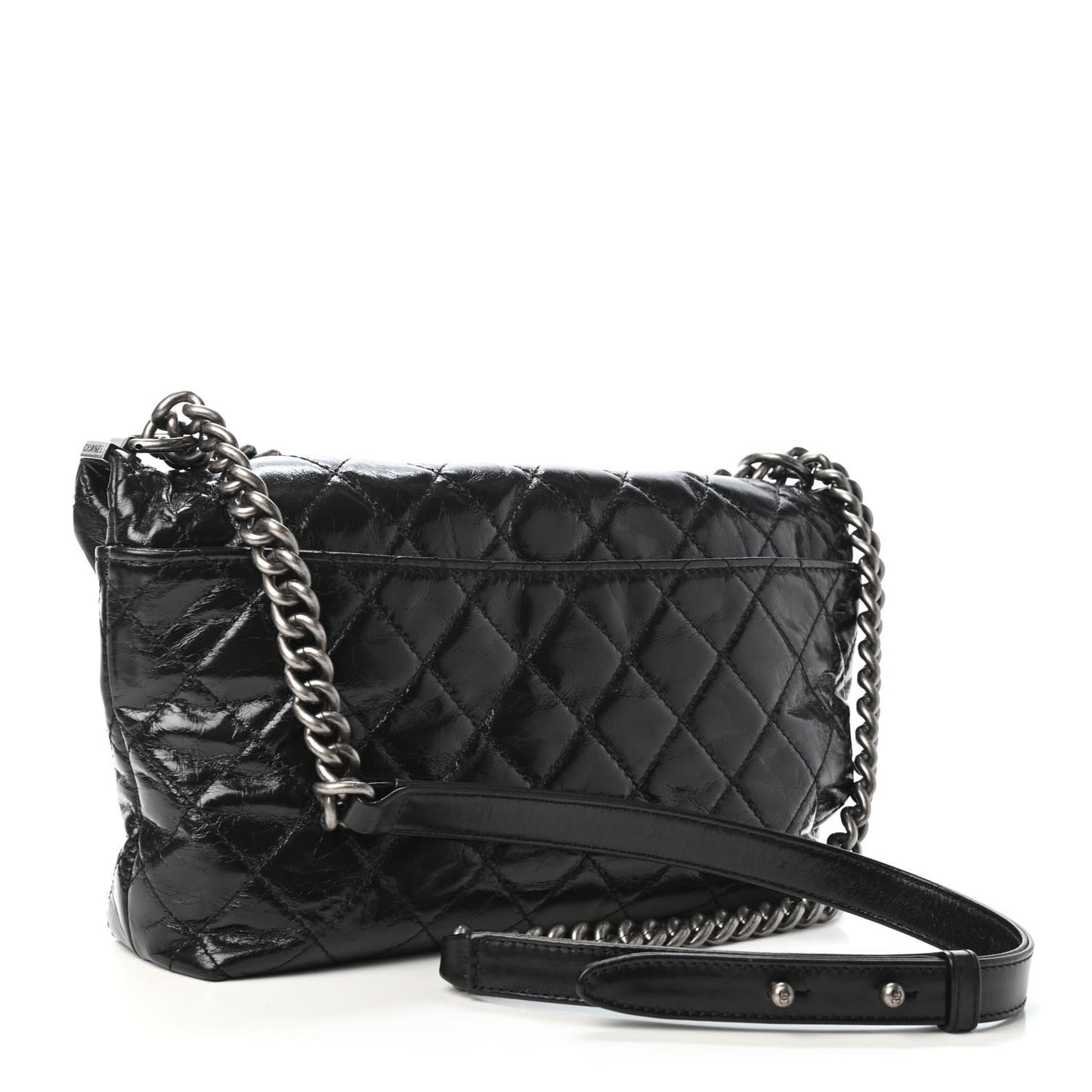 Glazed Calfskin Quilted Framed Shoulder Bag Black
