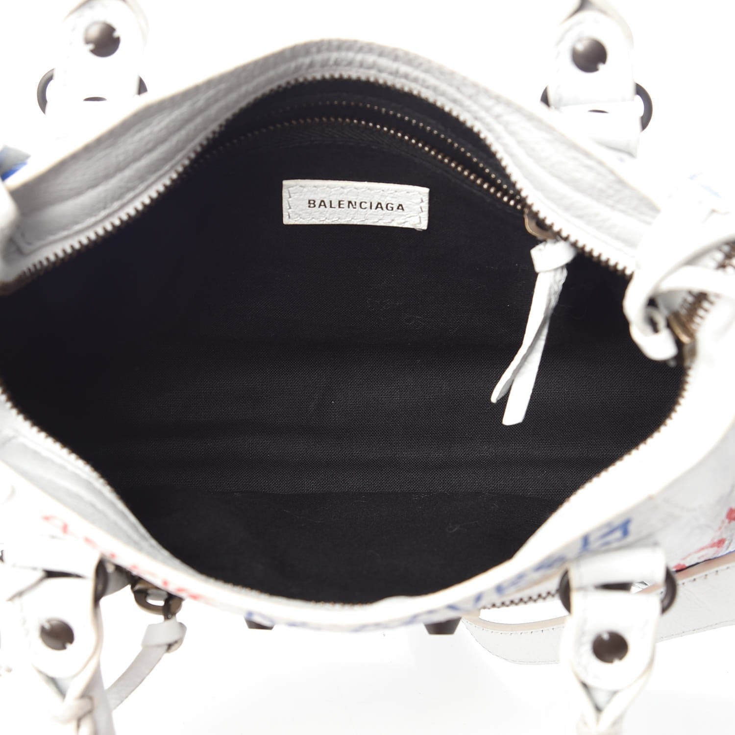 Balenciaga Agneau Graffiti All Over Classic Hardware Mini City White Bleu Rouge 6 of 8