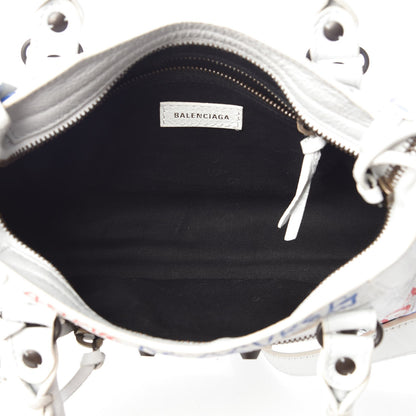 Balenciaga Agneau Graffiti All Over Classic Hardware Mini City White Bleu Rouge 6 of 8