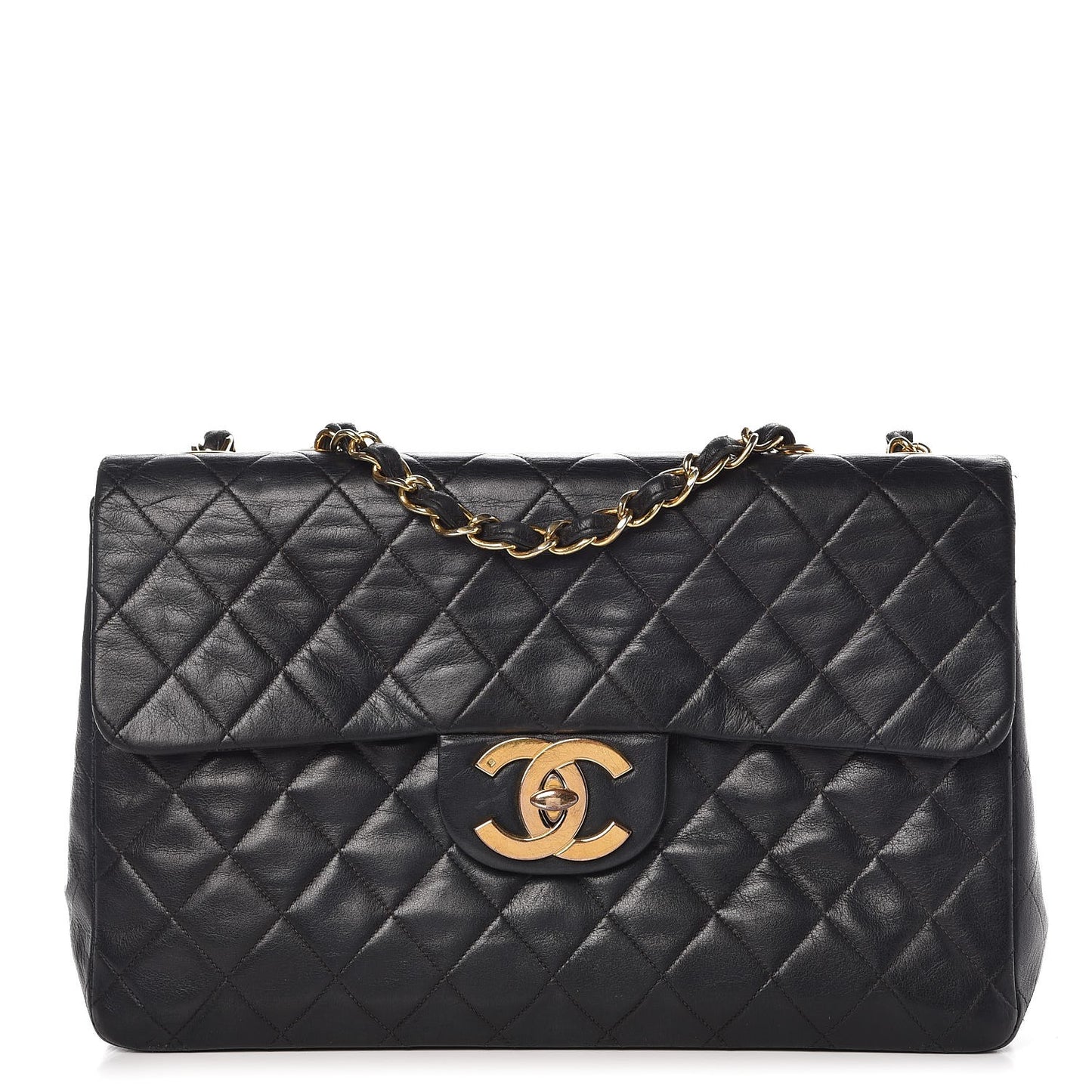 Lambskin Quilted XL Jumbo Single Flap Black