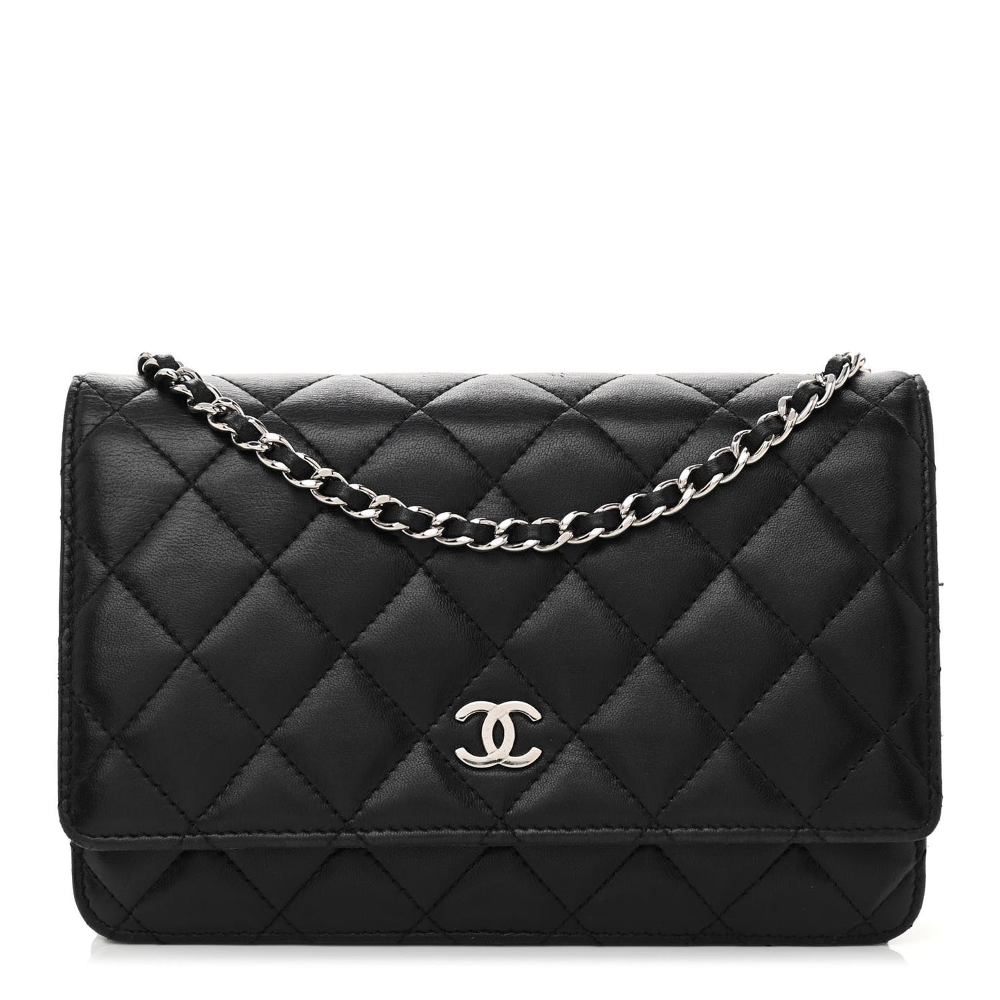Lambskin Quilted Wallet On Chain WOC Black