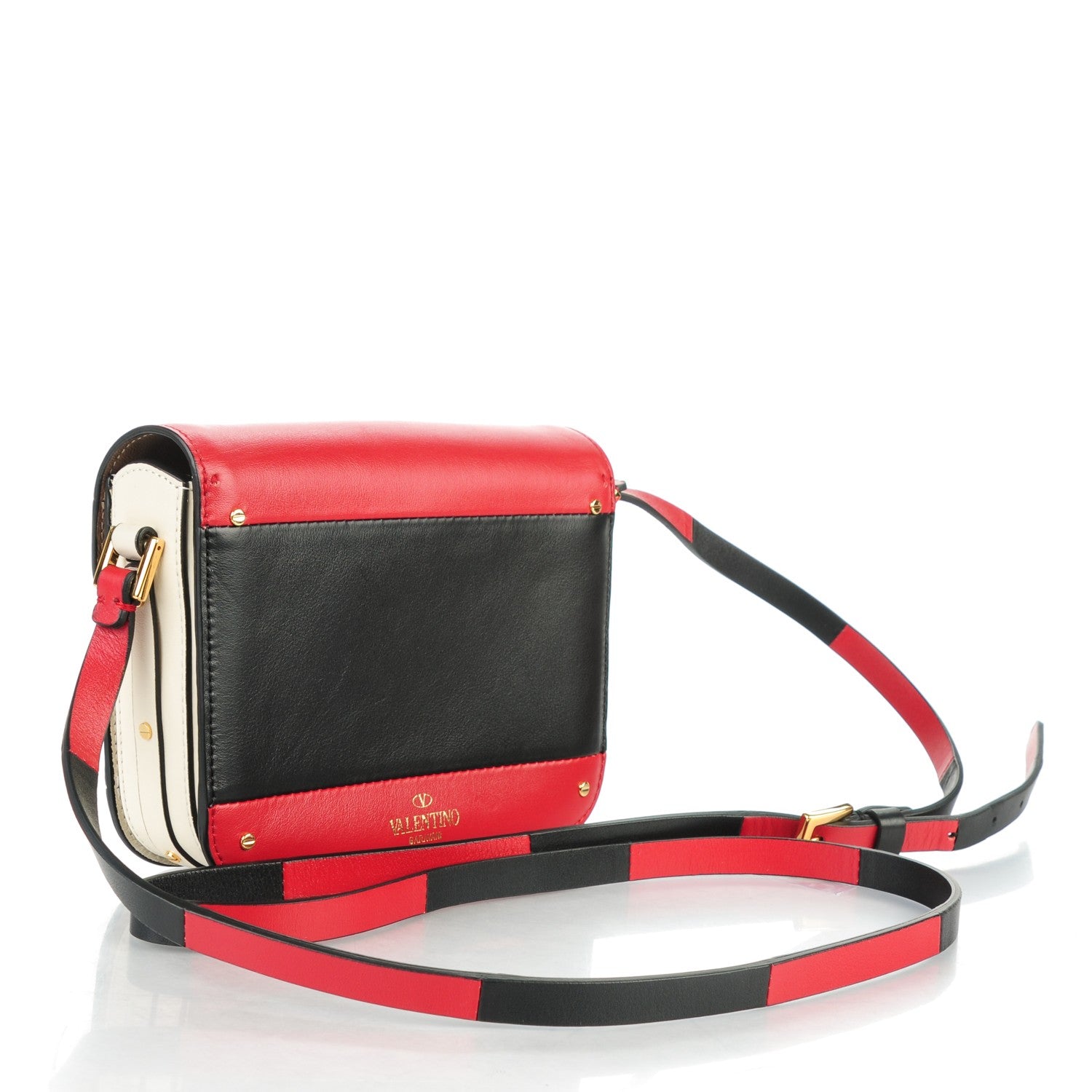 Valentino Garavani Calfskin Mini Rivet Colorblock Shoulder Bag Black Red 3 of 7