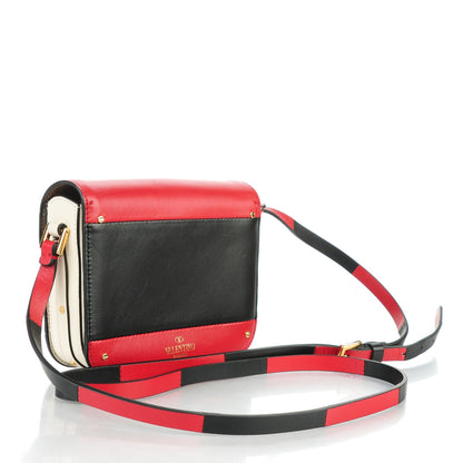 Valentino Garavani Calfskin Mini Rivet Colorblock Shoulder Bag Black Red 3 of 7