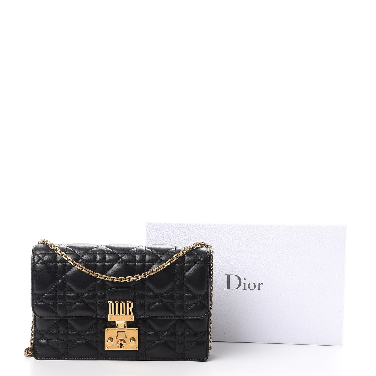 Lambskin Cannage Dioraddict Wallet on Chain Clutch Black