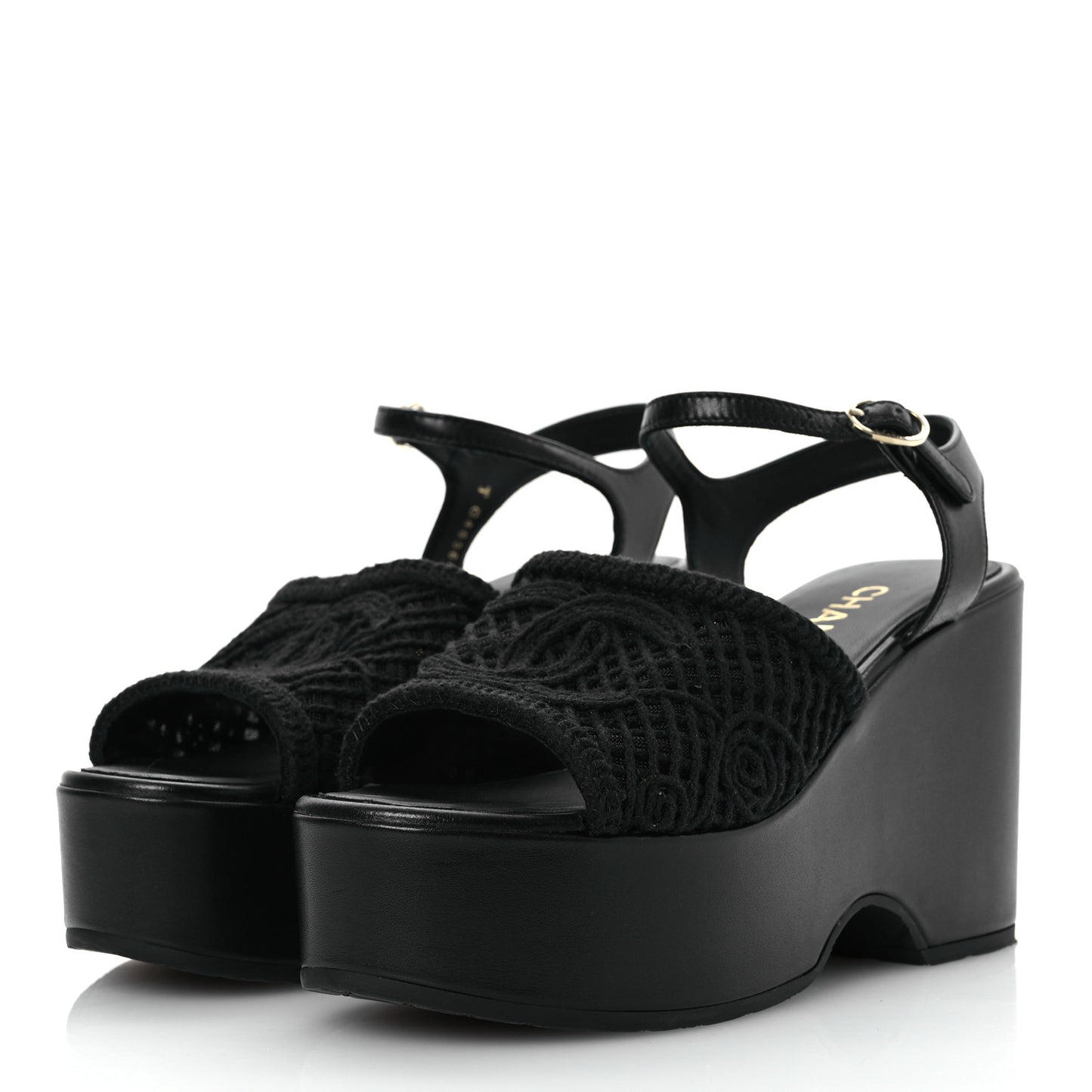Lambskin CC Platform Sandals 37 Black