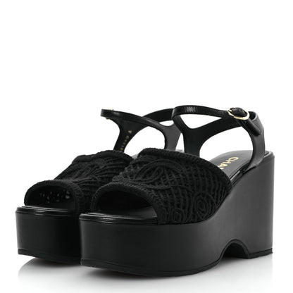 Chanel Lambskin CC Platform Sandals 37 Black 4 of 14