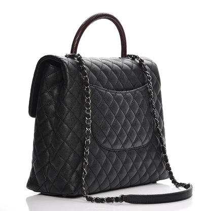 Chanel Caviar Lizard Quilted Large Coco Handle Flap Black 4 of 8