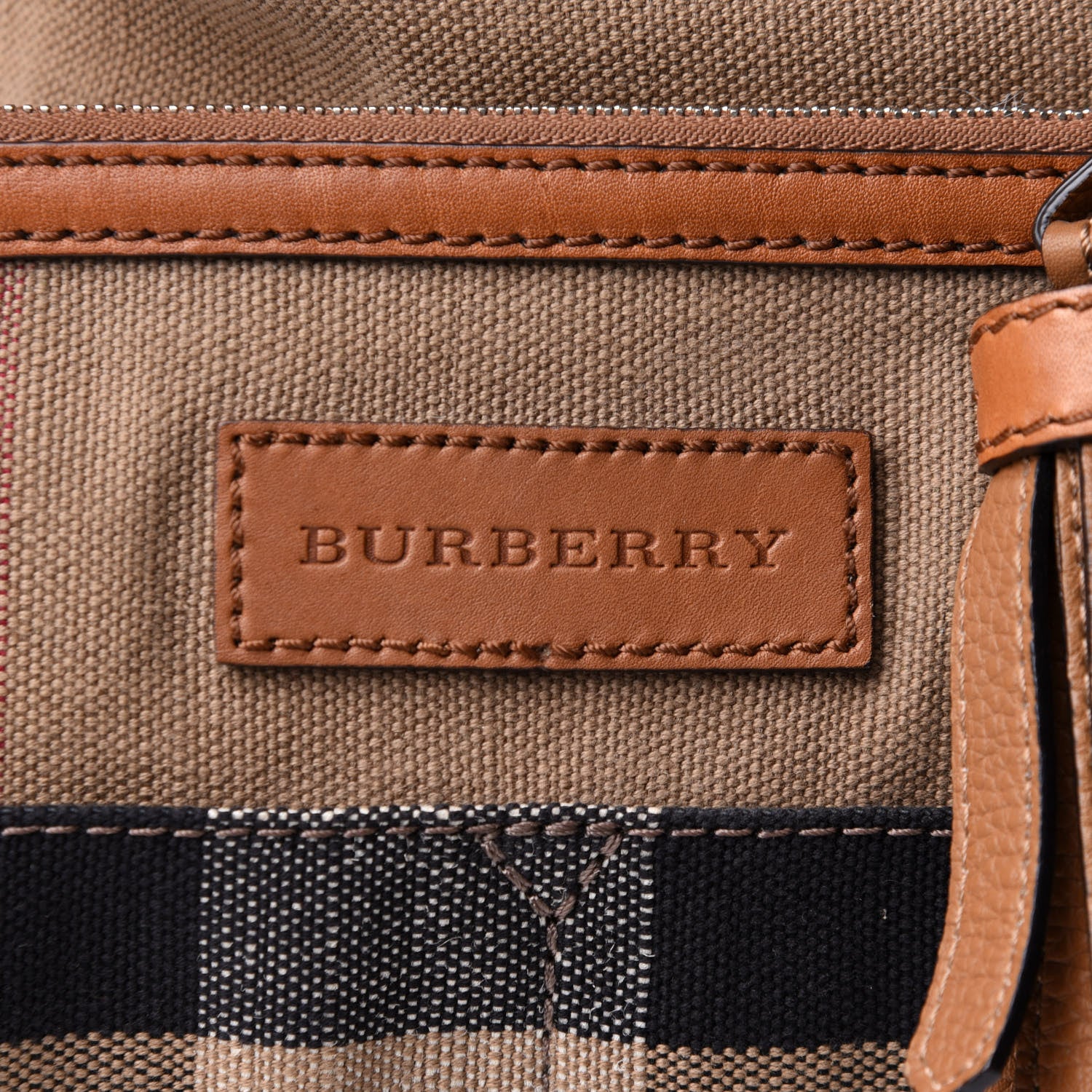 Burberry Grainy Calfskin Canvas Mega Check Medium Ashby Tassel Hobo Saddle Brown 14 of 16