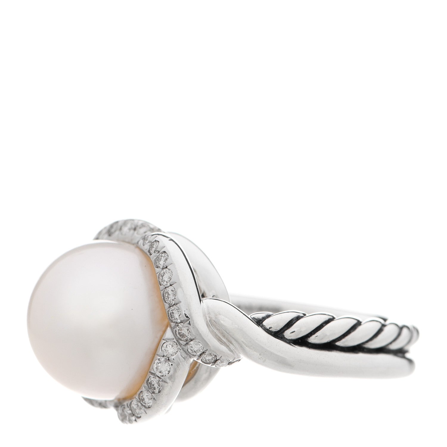 David Yurman Sterling Silver Diamond Pearl 11.5mm Ring 52 6 2 of 4