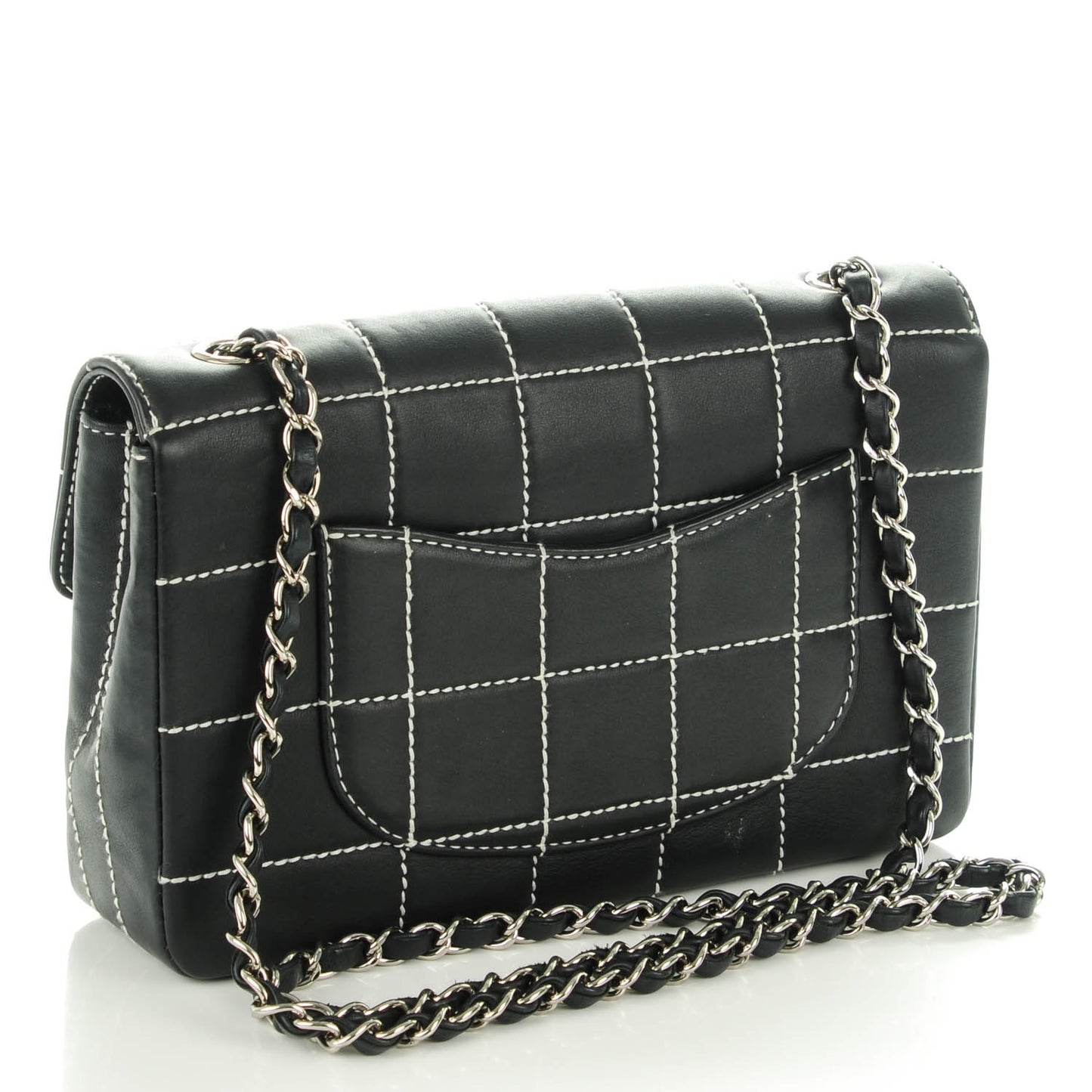 Calfskin Contrast Stitched Medium Single Flap Navy Blue
