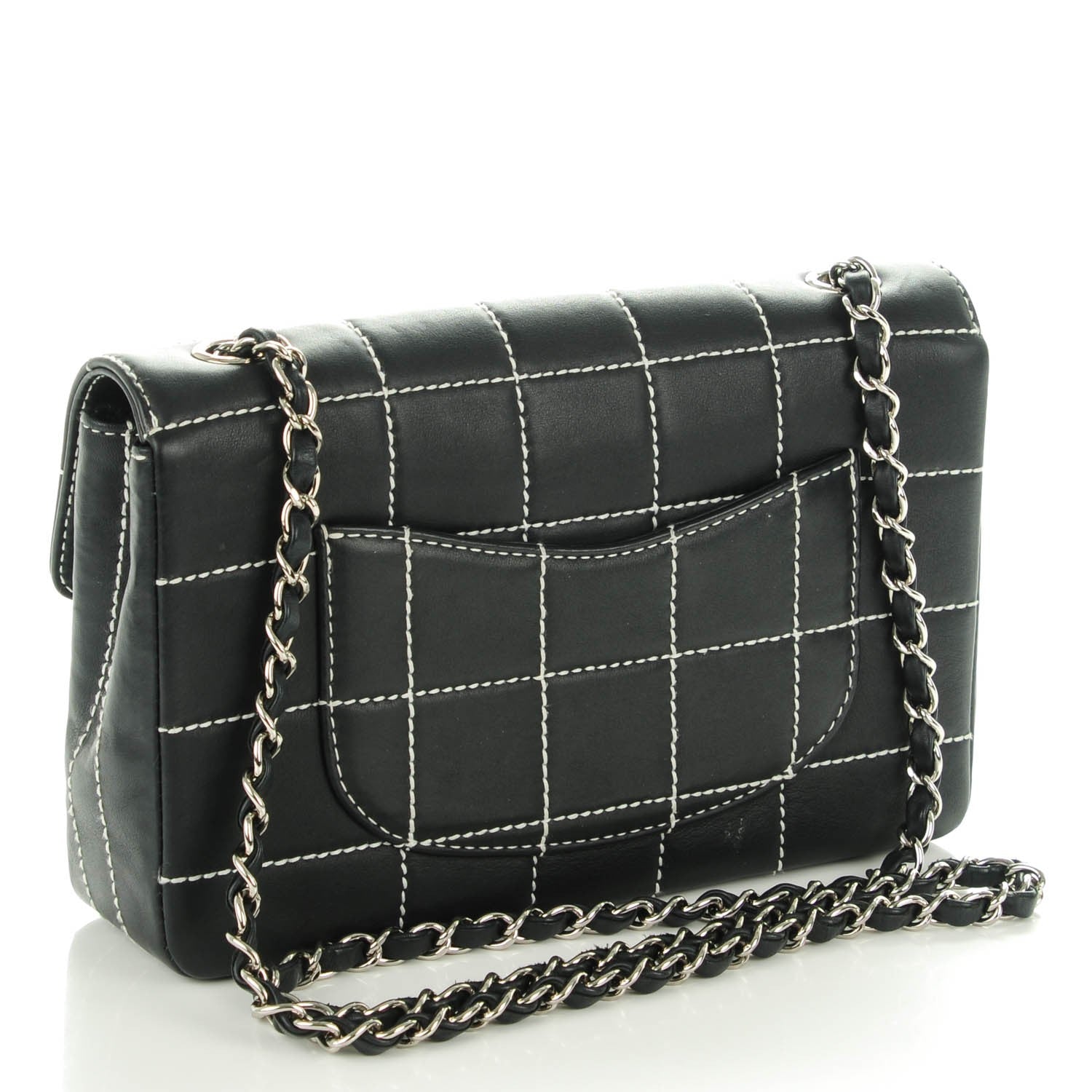 Chanel Calfskin Contrast Stitched Medium Single Flap Navy Blue 3 of 8