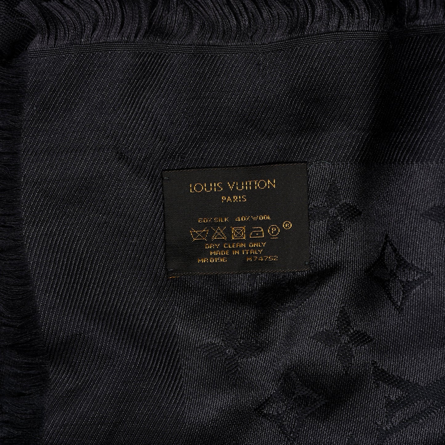Silk Wool Monogram Shawl Charcoal Grey