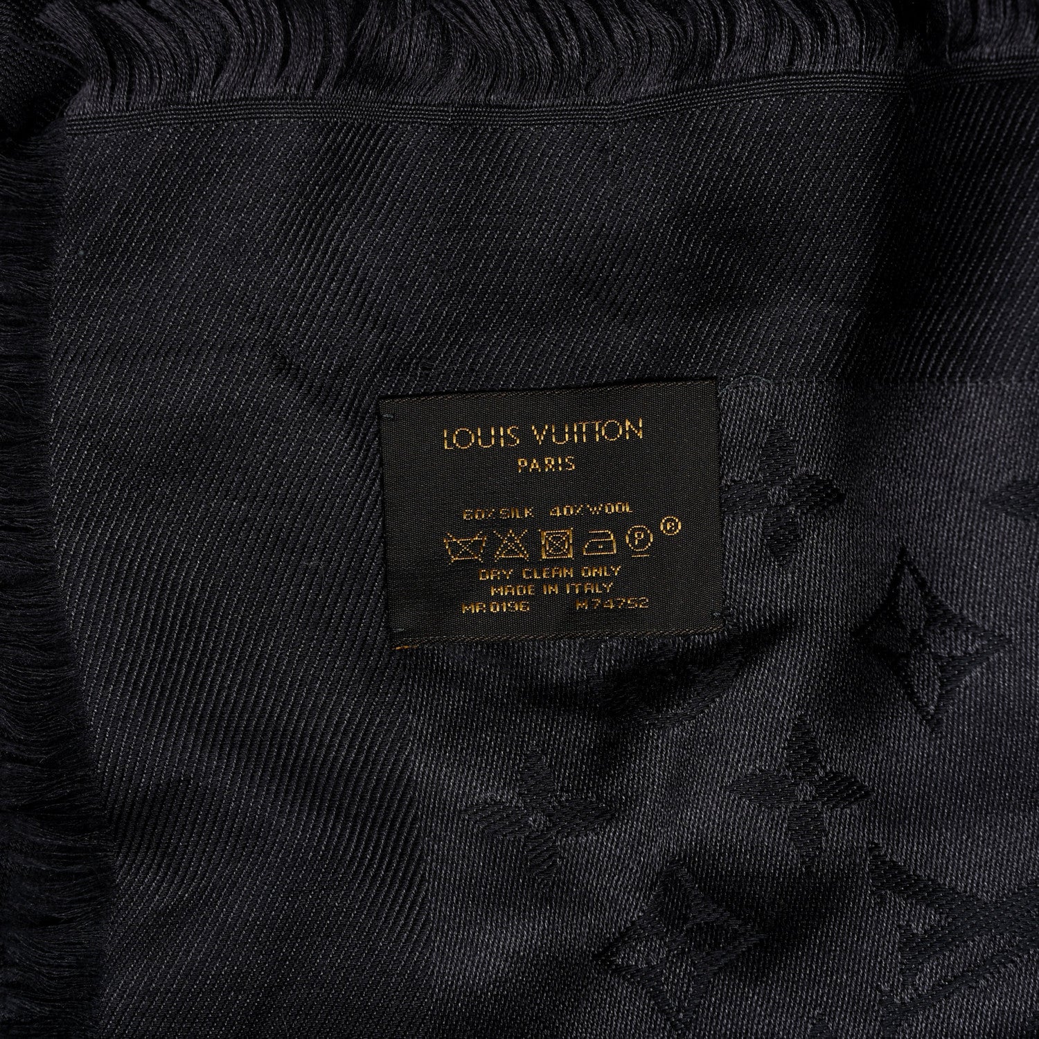 Louis Vuitton Silk Wool Monogram Shawl Charcoal Grey 3 of 3