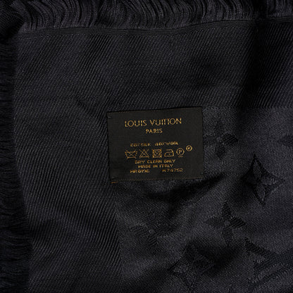 Louis Vuitton Silk Wool Monogram Shawl Charcoal Grey 3 of 3