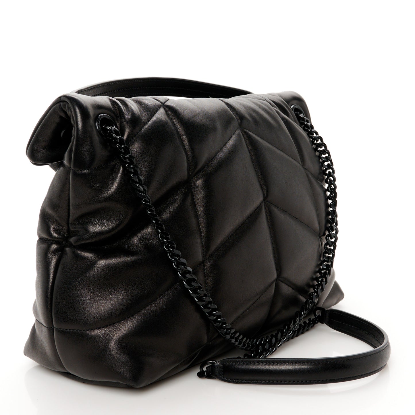Lambskin Quilted Monogram Monochrome Medium Loulou Puffer Chain Satchel Black