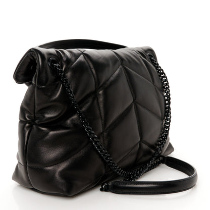 Saint Laurent Lambskin Quilted Monogram Monochrome Medium Loulou Puffer Chain Satchel Black 3 of 10