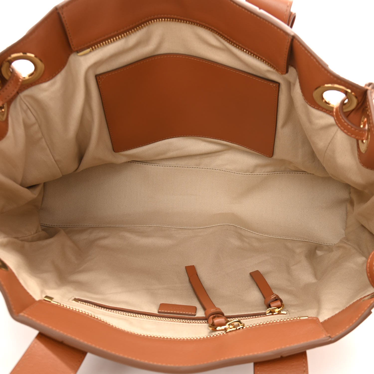 Chloe Smooth Calfskin Little Horses Embroidered Tao Zipped Tote Caramel 5 of 14