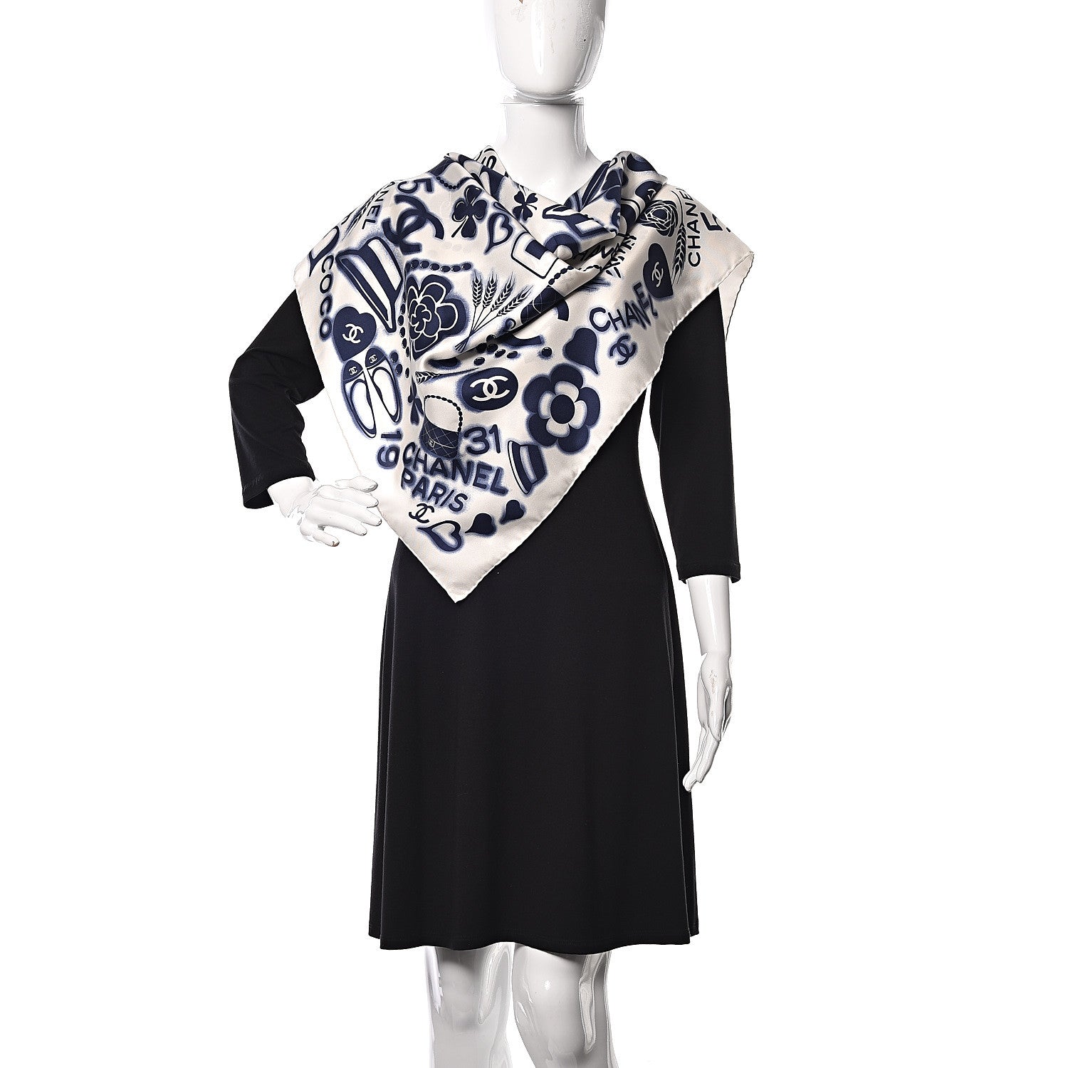 Chanel Silk CC Scarf White Blue 2 of 5