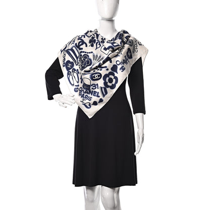 Chanel Silk CC Scarf White Blue 2 of 5