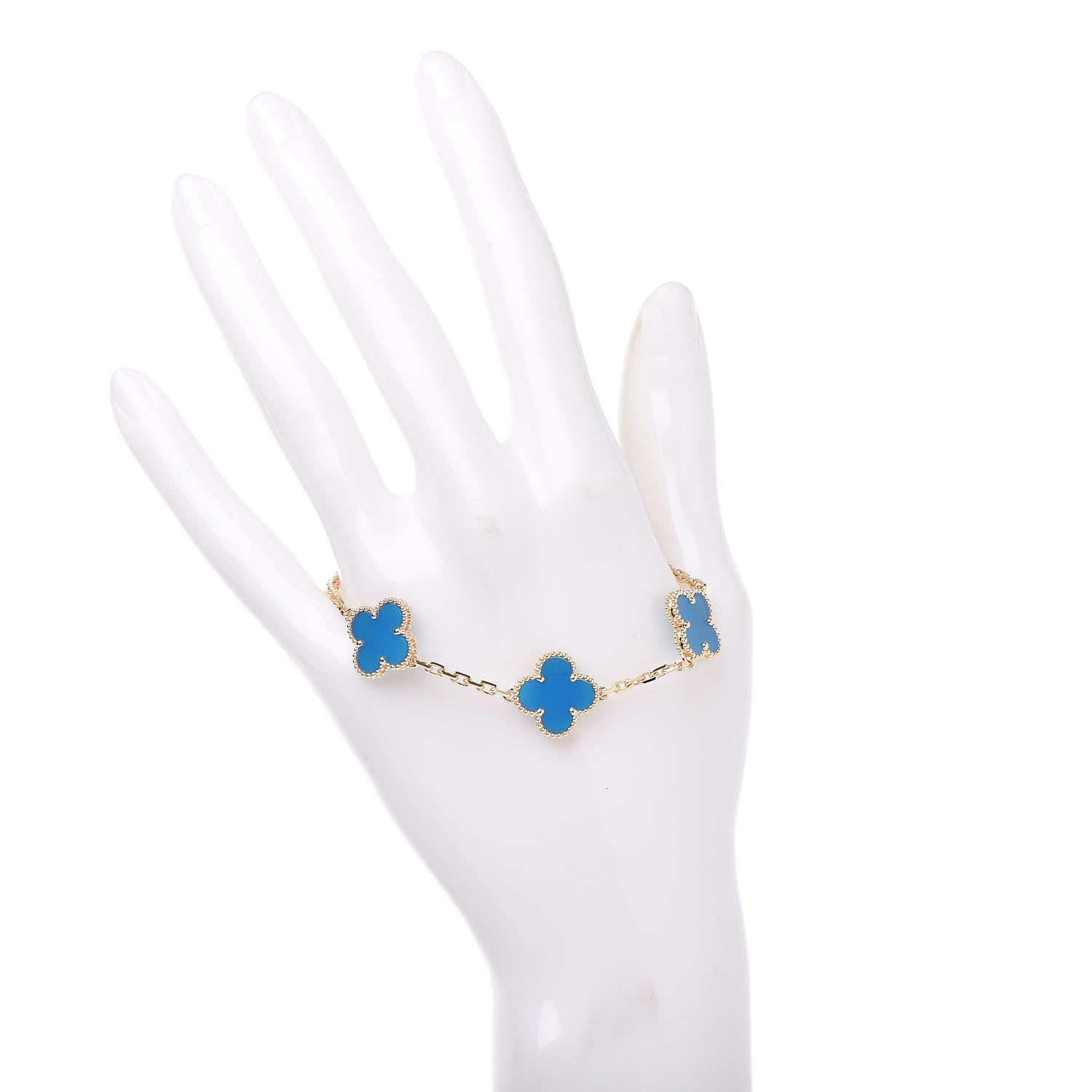 Van Cleef & Arpels 18K Yellow Gold Blue Agate 5 Motifs Vintage Alhambra Bracelet 2 of 6