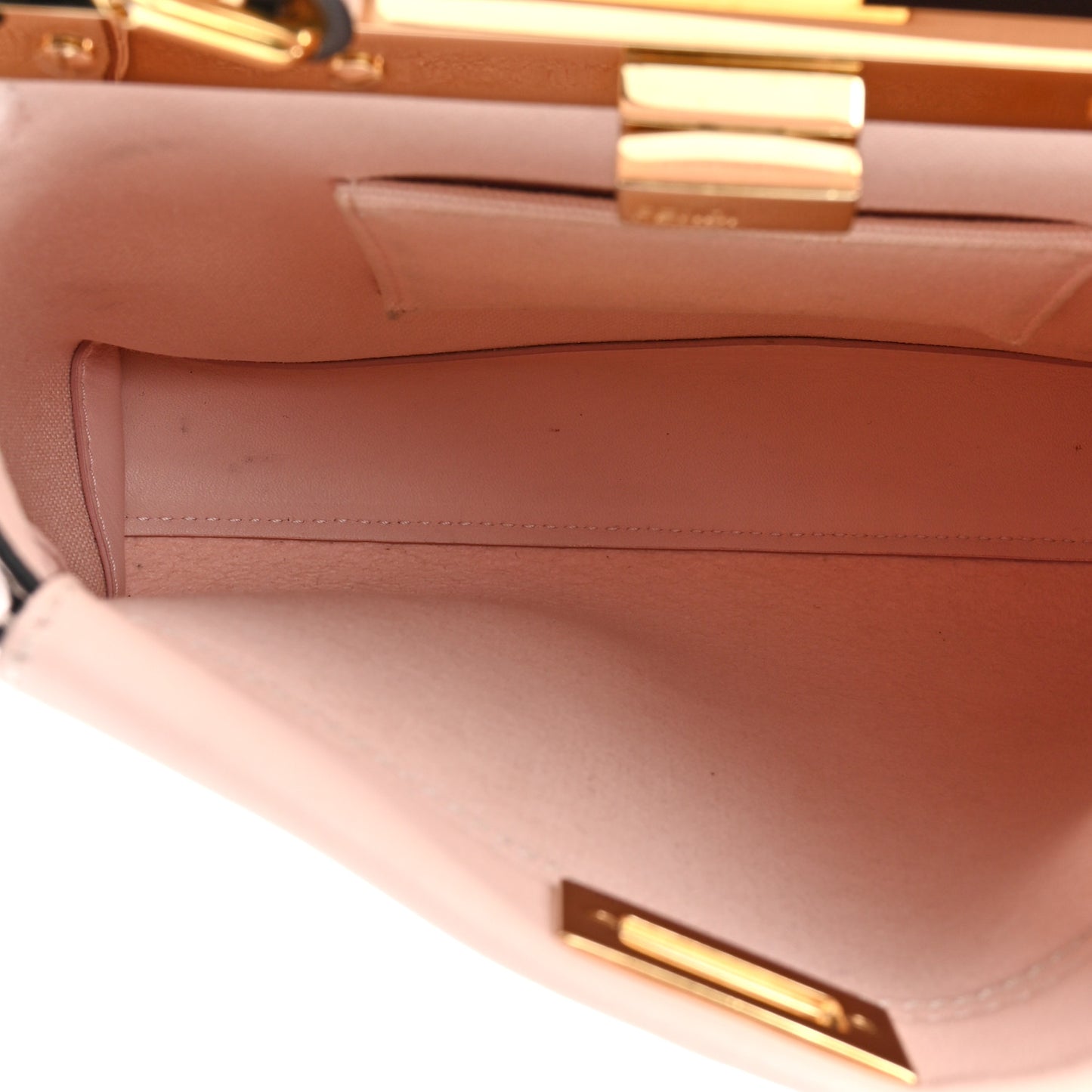 Vitello Seta Canvas FF Embroidered Mini Peekaboo Iconic Satchel Rosa Confetto