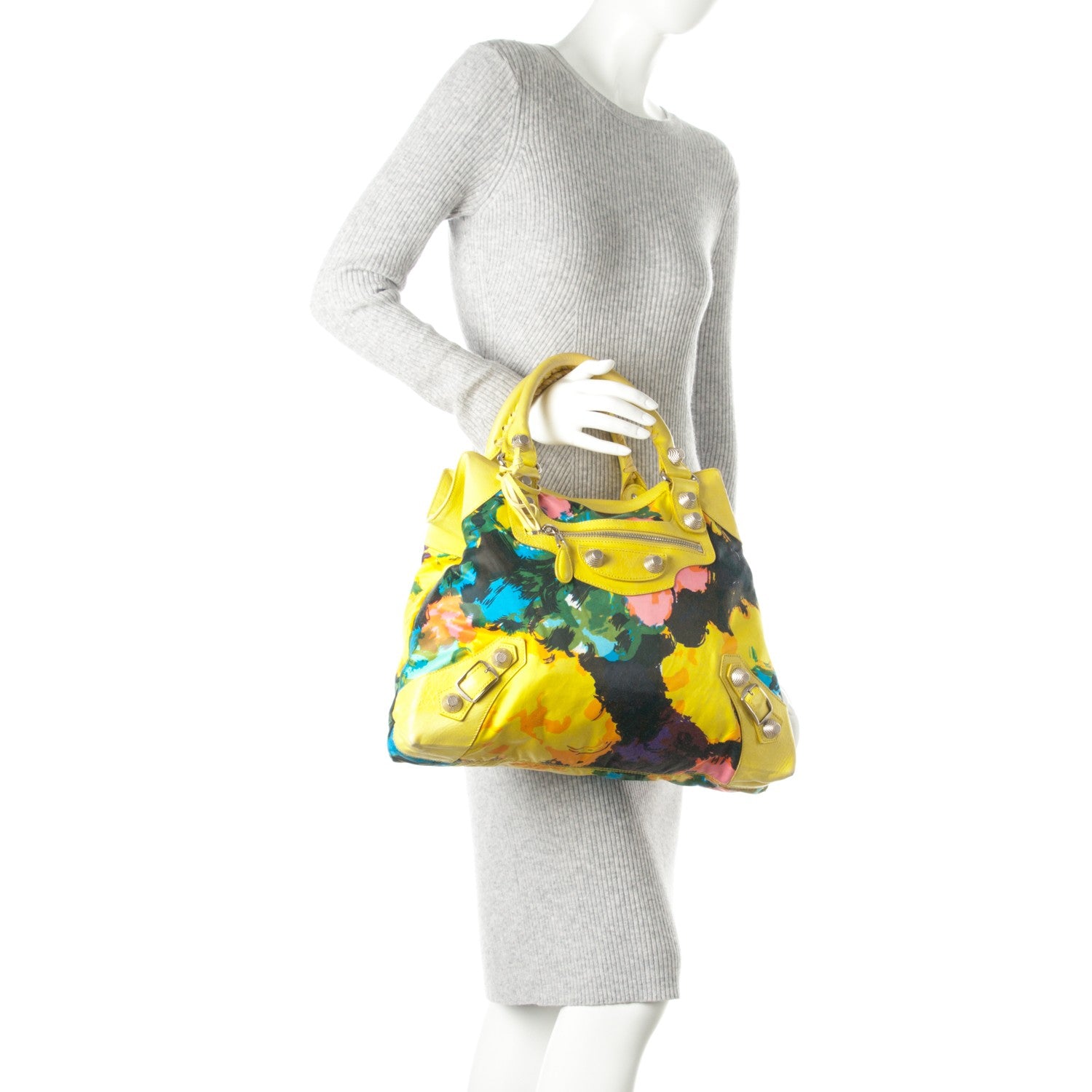 Balenciaga Agneau Floral Giant 21 Silver Hardware Brief Bouton D or 2 of 9