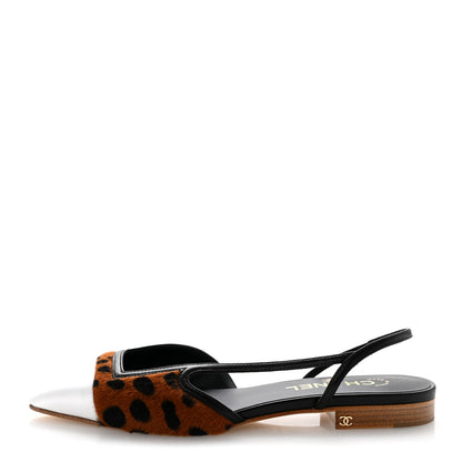 Chanel Lambskin Mixed Fibers Cap Toe CC Slingback Flats 37 Brown Black White 1 of 9