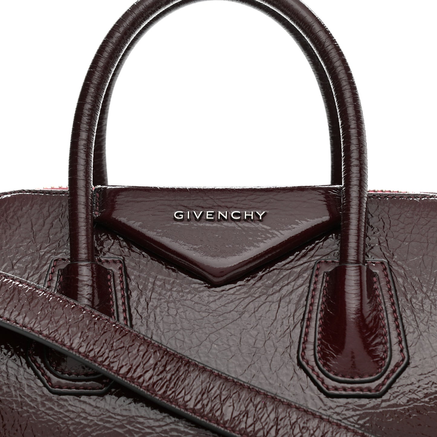Crinkled Patent Deerskin Small Antigona Aubergine