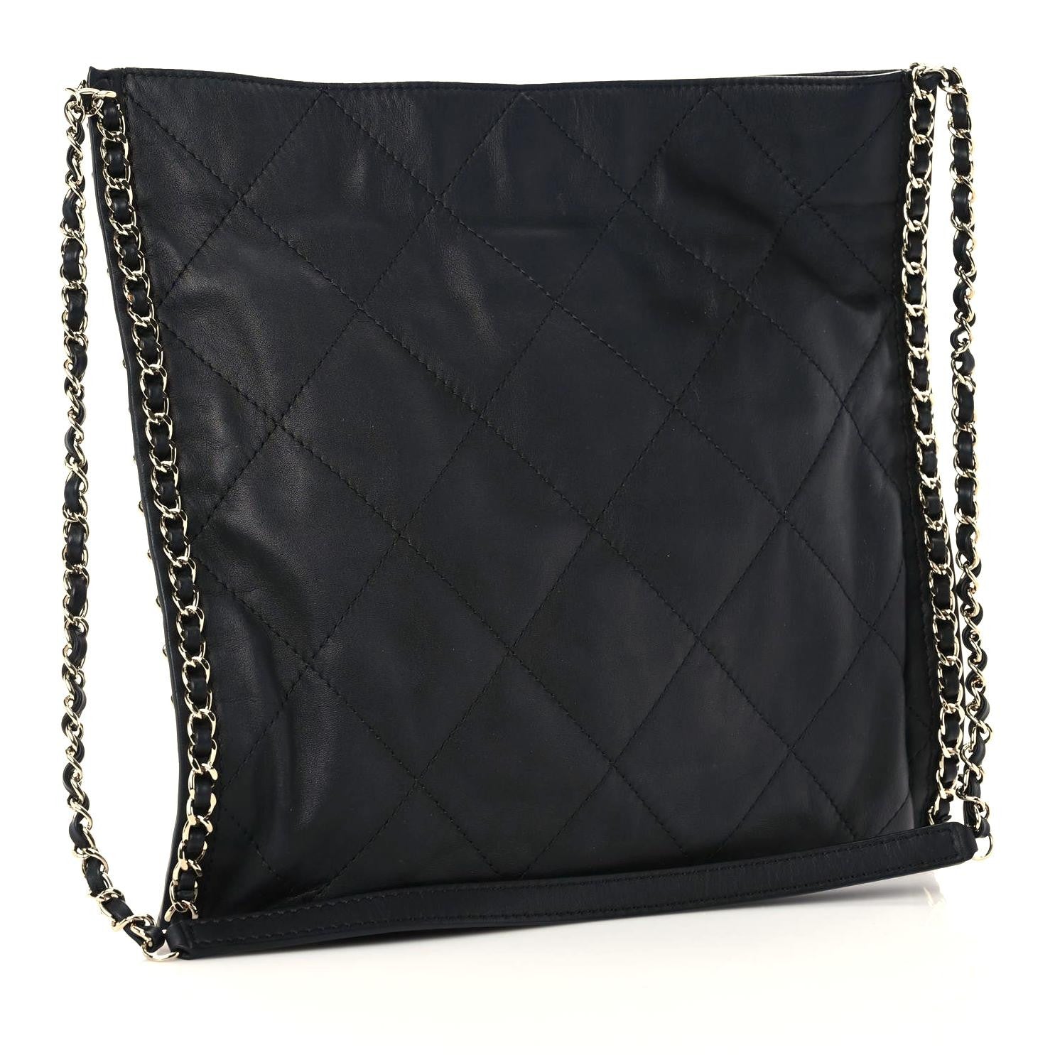 Chanel Calfskin Quilted Chain Flat Tote Black 2 of 9