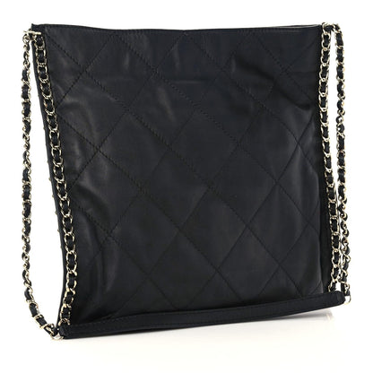Chanel Calfskin Quilted Chain Flat Tote Black 2 of 9