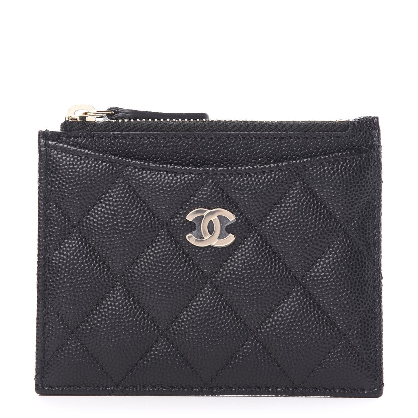 Caviar Quilted CC Zip Card Holder Black