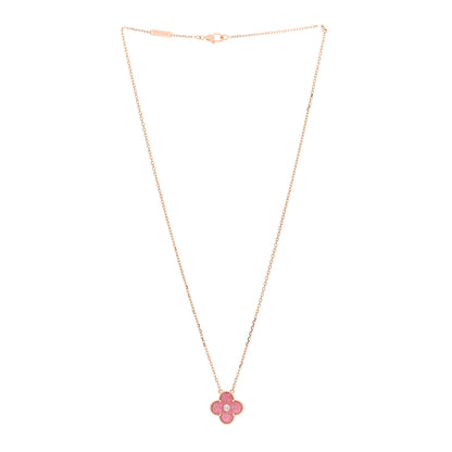 Van Cleef & Arpels 18K Rose Gold Diamond Rhodonite Vintage Alhambra Pendant Necklace 3 of 6