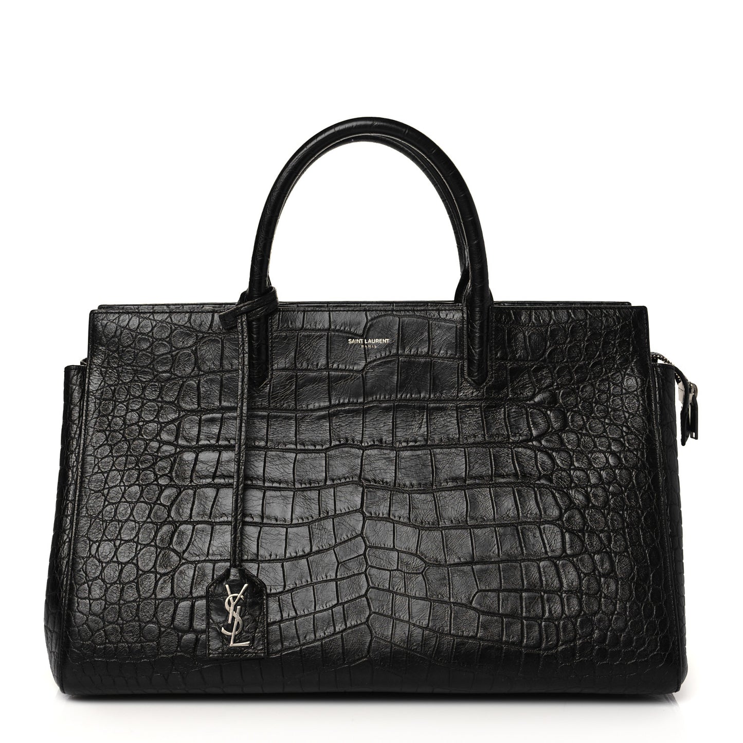 Calfskin Crocodile Embossed Medium Cabas Rive Gauche Black