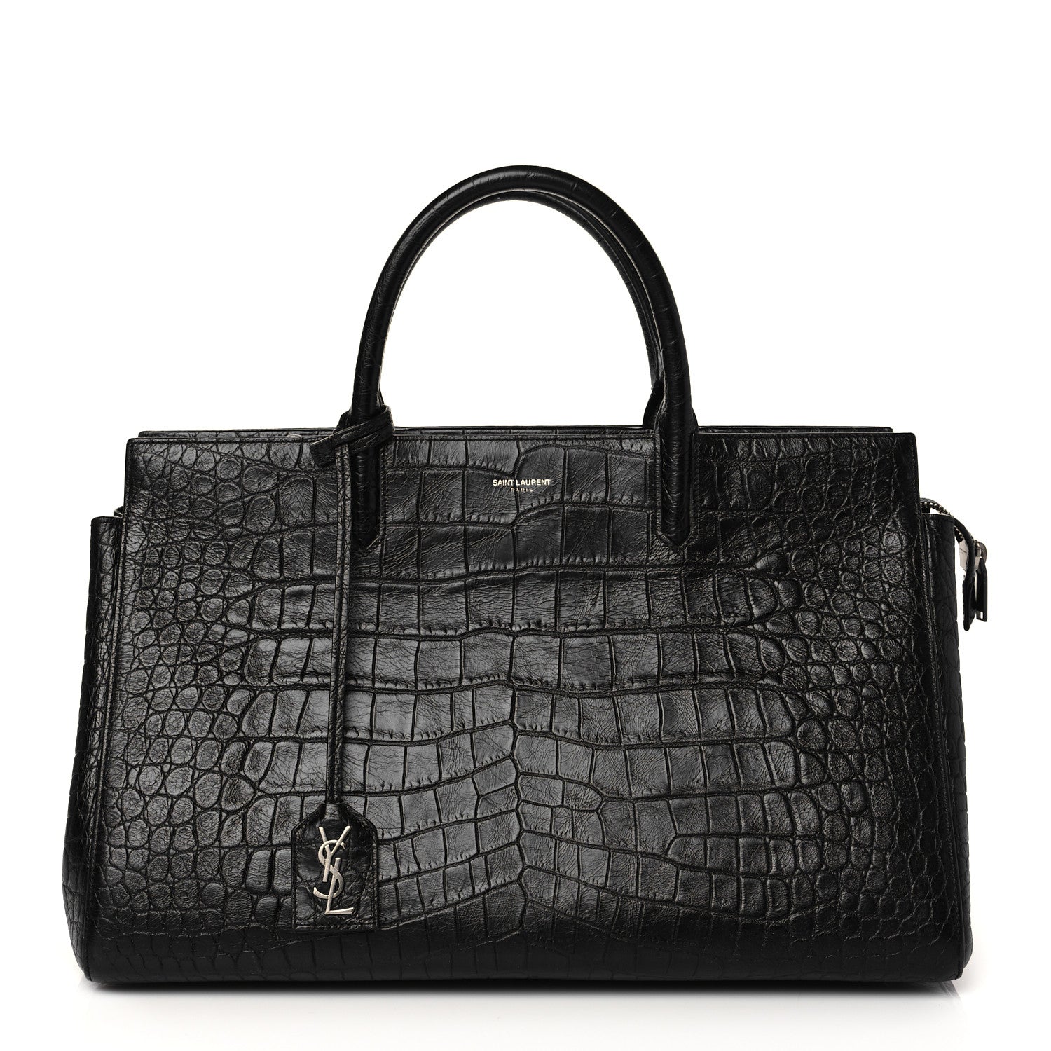 Saint Laurent Calfskin Crocodile Embossed Medium Cabas Rive Gauche Black 1 of 11